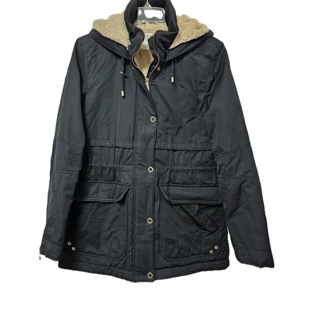 Zara Jacket Women S Black Trafaluc Outerwear Faux Fur Lined Hooded Parka Utility